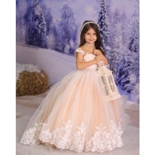 White Lace Champagne Flower Girls Dresses Vintage Girls Photography Girls Princess Ball Gowns Champagne Girls Celebrity Dresses