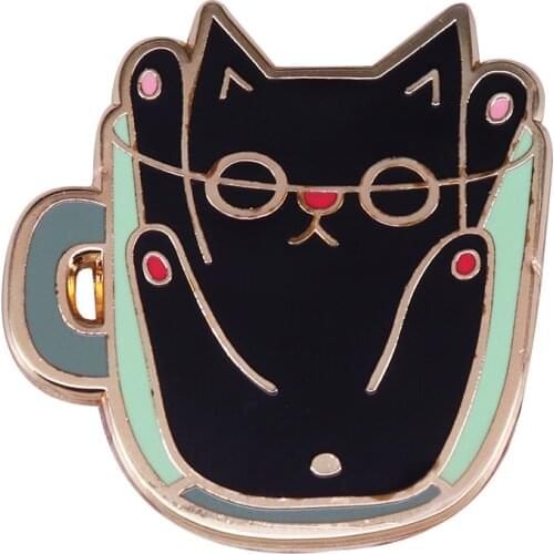 Cup cat badge kawaii flair pin funny tea coffee lovers gift