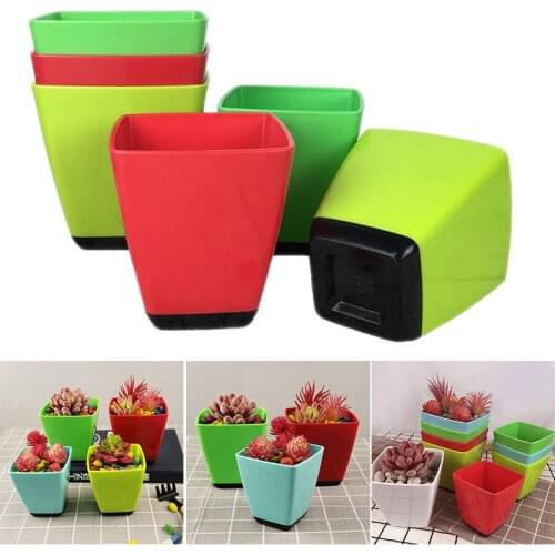 Colorful Flower Pots with Base Tray Square PP Plant Pots Succulent Planter Nursery Pots for Your Room Garden Office A1