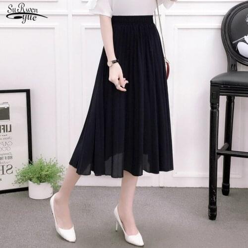 Solid Cotton Skirt Midi Skirts High Waisted Skinny Large Swing Long Pleated Skirts Metallic Plus Size 3XL Midi Saia Black 13288