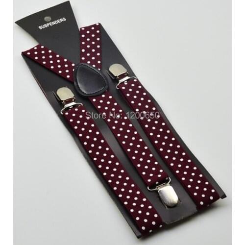Free shipping women/men/adult Braces Elastic Polka Dot Slim wine red Suspender 1inch wide mix Y- back Suspenders Wholesale