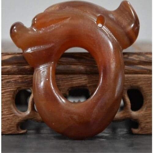 Hongshan Culture Agate Dragon Pig Statue Jade Crafts Home Decoration