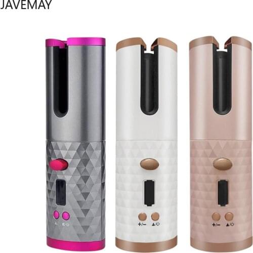 Javemay Cordless Automatic Rotating Hair Curler USB Rechargeable Curling Iron LED Display Temperature Adjustable Styling Tool