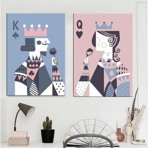 Game Art Poker King Queen Poster Couple Love Cheers Canvas Painting Prints Abstract Wall Art Decoration for Bedroom Chess Room