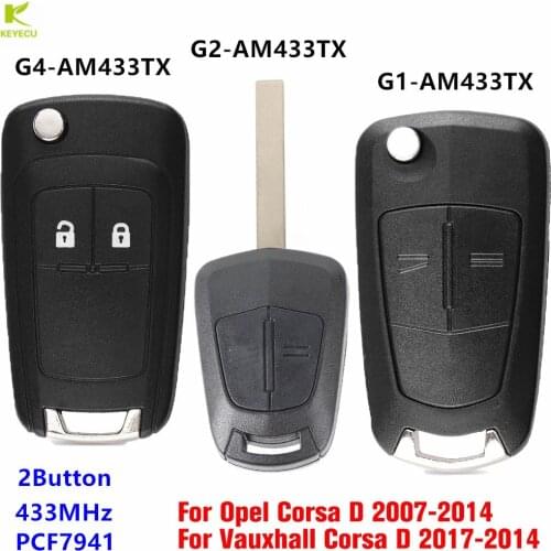 KEYECU Replacement Uncut Remote Key FOB 2Btn 433MHz PCF7941 for Opel/Vauxhall Corsa D 2007-2014 G1-AM433TX G2-AM433TX G4-AM433TX