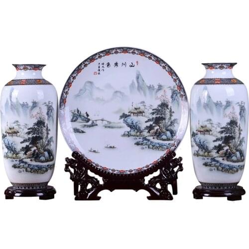 Antique Jingdezhen Ceramic Vase Set Classical Chinese Traditional Handmade Eggshell Vase Flower Vases Porcelain Vase