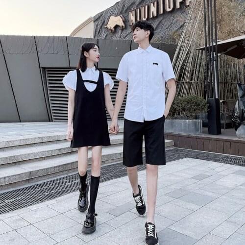 2021 fashion couple two-piece short sleeve dress set couples clothes couples clothing