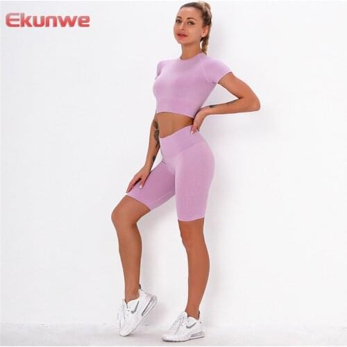 Yoga Shirts Sets Seamless Fitness Sets Two Pieces Sports Outfit Training Gym Yoga Suits Workout Yoga Crop Tops Shorts Sportswear