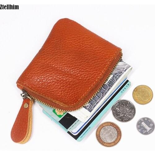 100% Genuine Leather Coin Purse For Men Women Vintage Small Mini Short Zipper Coin Bag Bags Card Holder Case Wallet Male Female