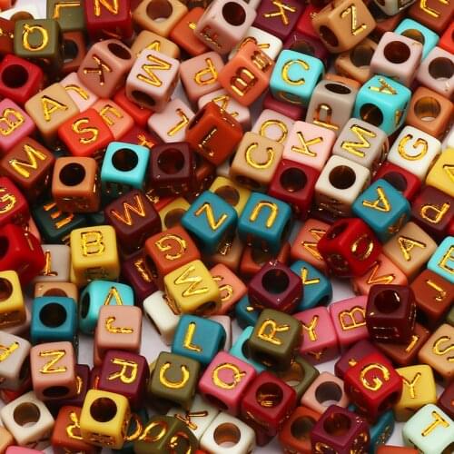 Square Mixed Dark Color 6mm Gold Letter Acrylic Beads Loose Spacer Beads For Jewelry Making DIY Handmade Necklace Accessories
