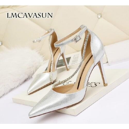 LMCAVASUN Sexy pointed shallow mouth high heels rhinestones were thin womens single shoes stiletto net celebrity banquet women