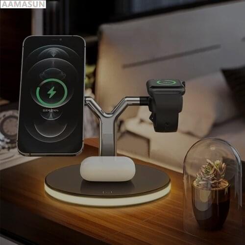 3 in 1 Magnetic Wireless Charger Stand For Magsafe iPhone 12 Mini Pro Max/Apple Watch Fast Charging Dock Station For Airpods Pro