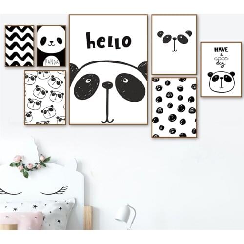 Kawaii Cute Cartoon Panda Pattern Print Poster Canvas Painting wall Art Picture black and white For Baby Child Room Home Decor
