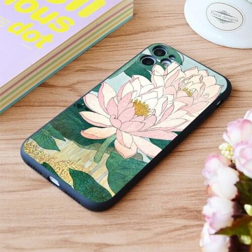 For iPhone Sacred Lotus Flower Print Soft Matt Apple iPhone Case 6 7 8 11 12 Plus Pro X XR XS MAX SE