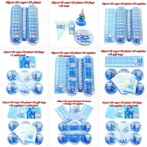 Birthday Boy 1st Birthday Party Decorations Kids My First Birthday Blue Party Decor Disposable tableware set Baby Party Supplies