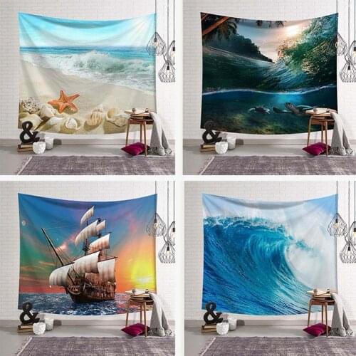Sea Wave Rainstorm Tapestry Wall Hanging Large Ancient Halobios Sailboat White Beach Painting Tapestries Boho Yoga Beach Towels