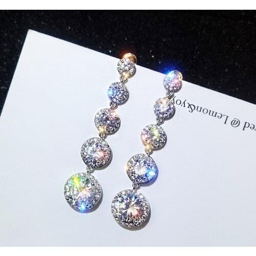 New Design Fashion Jewelry Luxury Full Crystal Long String Round Crystal Combination Earrings Wedding Party Earrings for women