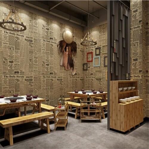Nostalgic retro wallpaper industrial style personality English alphabet newspaper wall paper restaurant clothing store wallpaper