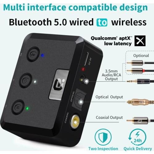 MR235B Optical Coaxial Bluetooth 5.0 Receiver with microphone aptX ll 3.5mm Jack Aux Wireless Audio Adapter aptX Low Latency
