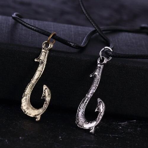 Trendy Men Womens Ocean Magic Hook Necklace Fish Hook Charms Necklace Moana Fishhook Pendant Cosplay Party Jewelry Gifts