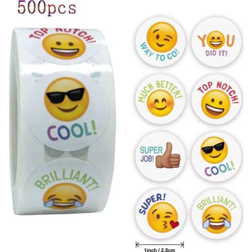 Qiduo 500Pcs/roll Smiley Face Sticker for Kids Reward Sticker Labels Happy cute gifts Toys stationery teacher kawaii stickers