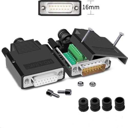 DB15 Connector Female/Male D-SUB 15 Pin Breakout Board Adapter Terminal Adapter Board Module 15 Pin Connector Plug with Case