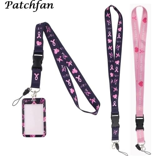 AD245 Patchfan Prevent breast cancer Necklack Lanyard Key Gym Strap Multifunction Mobile Phone Decoration With Card Holder Cover