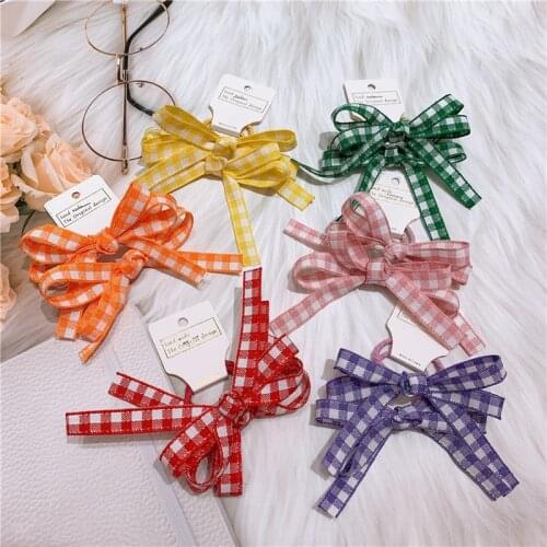 1 Pair New Korean Simple Colorful Lattice Fabric Bow Rubber Band Hair Rope Fashion Sweet Girl Children Ponytail Hair Accessories