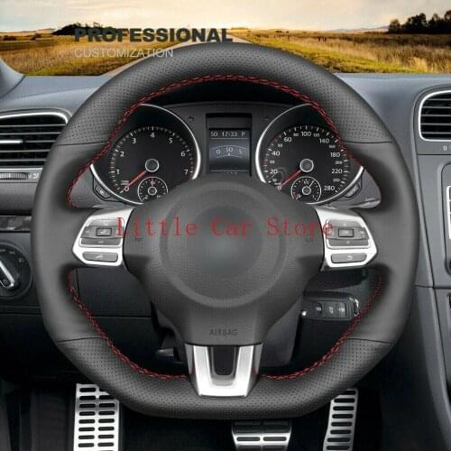 DIY Personalized Black Leather Car Steering Wheel Cover For Volkswagen Golf 6 GTI MK6