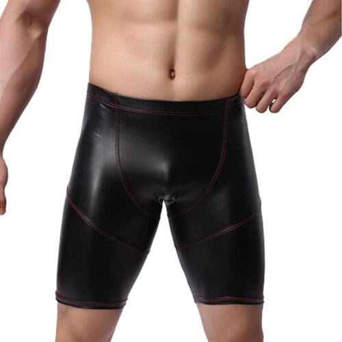 New Mens Leather Shorts Fashion Faux Leather For Male Stage Club Performance Wear Short Underpants