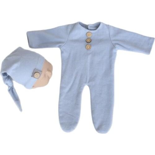Sewing Baby Sleep Hat Footed Romper Outfit Photo Props Overall Newborn Romper and Bonnet Photography Props