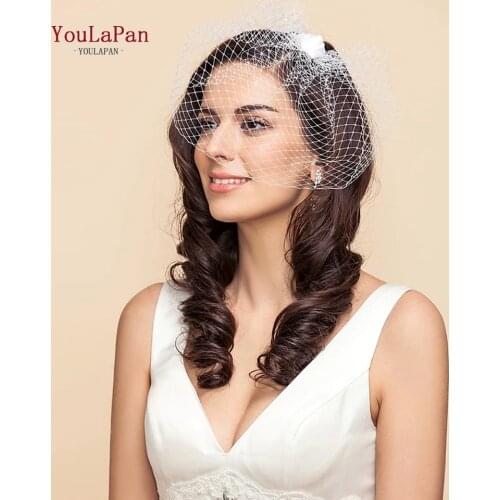 YouLaPan MA02 Vintage Birdcage Veil Feather Women Fascinator Face Veils Wedding Accessories Flower White Bridal Hats Headband
