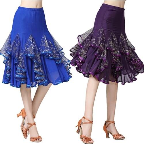 Adult Sequins Gauze Ballroom Dance Skirt Latin Dance Training Clothing Dancing Performance Bust Skirt