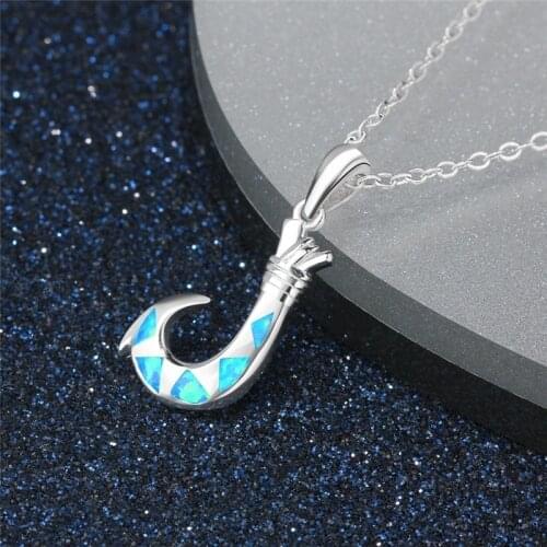 Women Pendant Delicate Fish Hook Pendant Necklace Silver Color Blue Jewelry Glamour Female Wedding Party Jewelry Gift