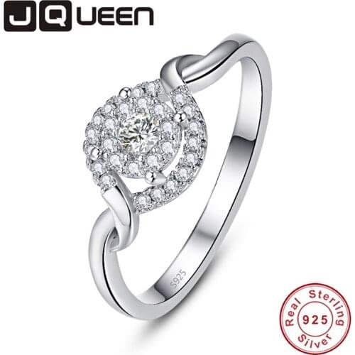 Women Romantic 925 Sterling Silver Rings 8MM Round Big Crystal White CZ Rings for Wedding Engagement S925 Fine Jewelry