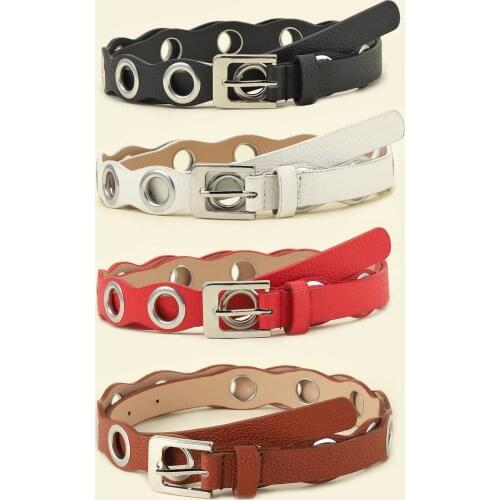 Women Fashion Waist Belt Narrow Stretch Dress Belt Thin Buckle Leather Waistband With Holes Fashion Casual Soft Comfortable Belt