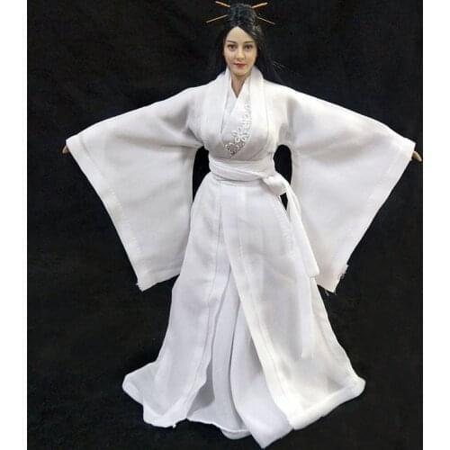 1/6 Female Soldier Ancient Costumes White Flowers Ancient Costume Hanfu Long Skirt Suitable for TBL Coated Body in stock