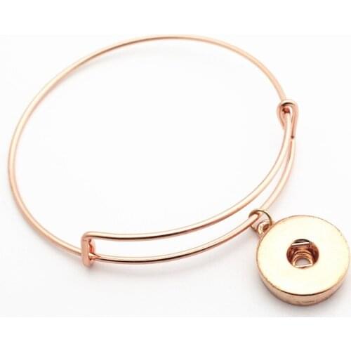 1pcs Metal Adjustable Snap Button Bracelet Rose Gold Expandable Bangle Fit 18mm/20mm Ginger Snap Button Charms DIY Jewelry