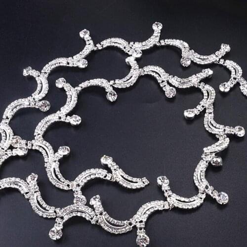 2-5Yards Crystal Applique Rhinestone Bridal Trim Fashion Chain Fringe Embellishment Silver Rhinestone Trimming 3cm