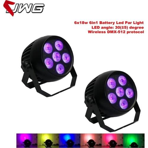 Free Shipping 2pcs/Lot 6x18W RGBWA+UV 6in1 Wireless DMX Battery Powered Par Light Wedding Dj Event Par Up Light