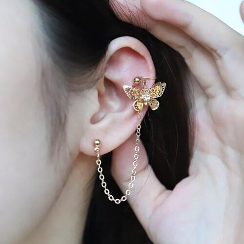 2021 Fashion Butterfly Clip Earrings Ear Hook Stud Earrings Single Pierced Earring Earrings Women Girls Punk Goth Jewelry 1pcs