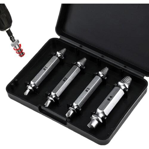 4pcs Easy out Bolt Stud Stripped Screw Remover Tool Damaged Screw Extractor Drill Bits Guide Set Broken Speed Out