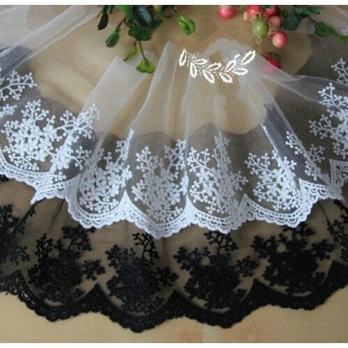 5Yard/Lot DIY Gauze embroidery lace fabric lace trim materials black white snowflake point 10cm sewing clothes accessories