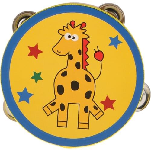 6 inch Tambourine Bell Wooden Rim Panda Print Drum Head Kids Music Learning Toy Kids Wooden Percussion Instrument