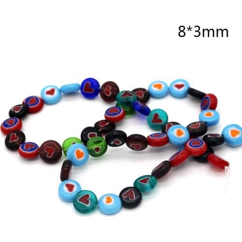 Hot sale 8x3mm 48pcs Loose Spacer Beads Glass Millefiori Heart Pattern Lampwork Beads for Bracelet Jewelry Making & DIY Craft