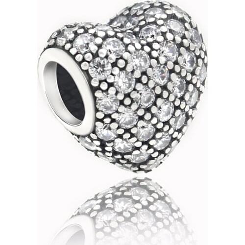 925 Sterling Silver Love Heart Beads full of Clear CZ Charm Fit Original Pandora Charms Bracelet Bangle Women Jewelry Making