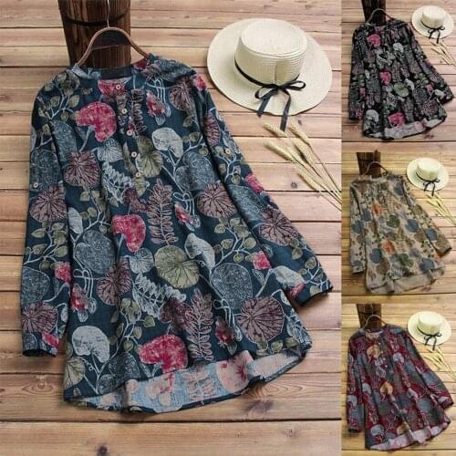 Fashion Spring Summer Blouses Women Retro Floral Printed Shirts Casual Loose O Neck Cotton Linen Tops blusas mujer блузка женска