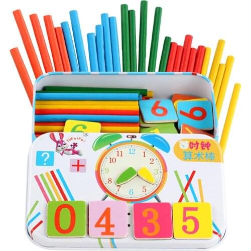 Wooden Magnetic Number Sticks Blocks Math Clock Learning Educational Kids Toy Develop kids cognition of personage math gifts