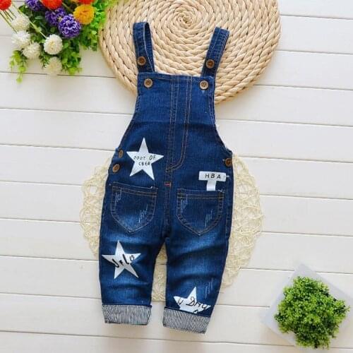 Girls Denim Overalls Spring autumn cotton long trousers Kids suspender jeans Solid Girls Casual jeans short 1-3T baby boys pants