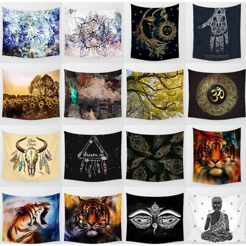 Boho style trippy dream on feather arrow Buddhism Cow head hanging feathers wall art tapestry rectangle wall hanging tapestry